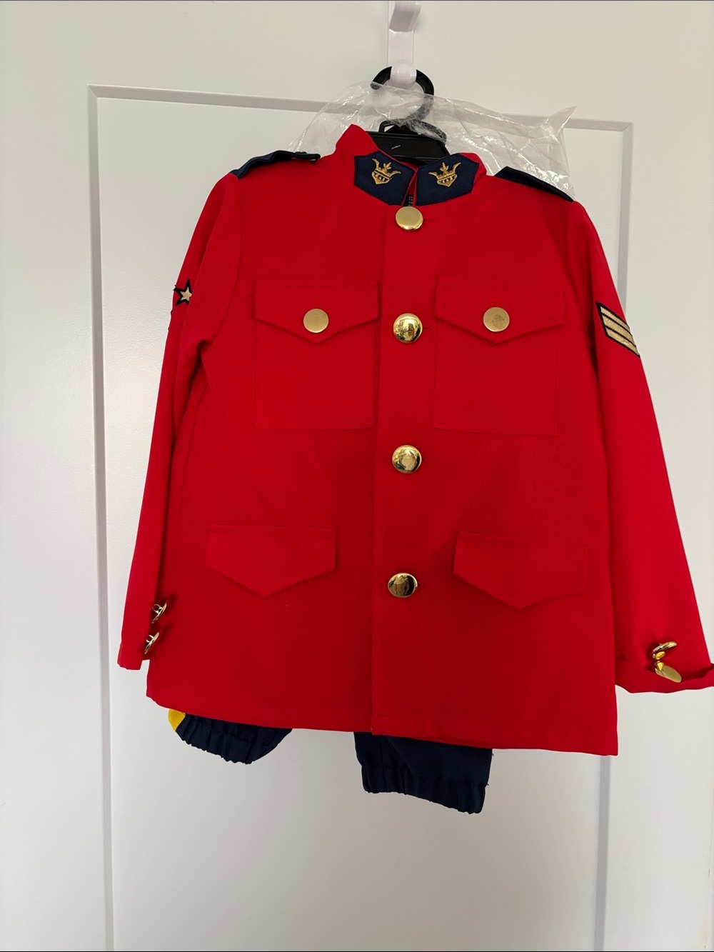 Kids' Red Military-Style Halloween Costume Jacket with Gold Buttons